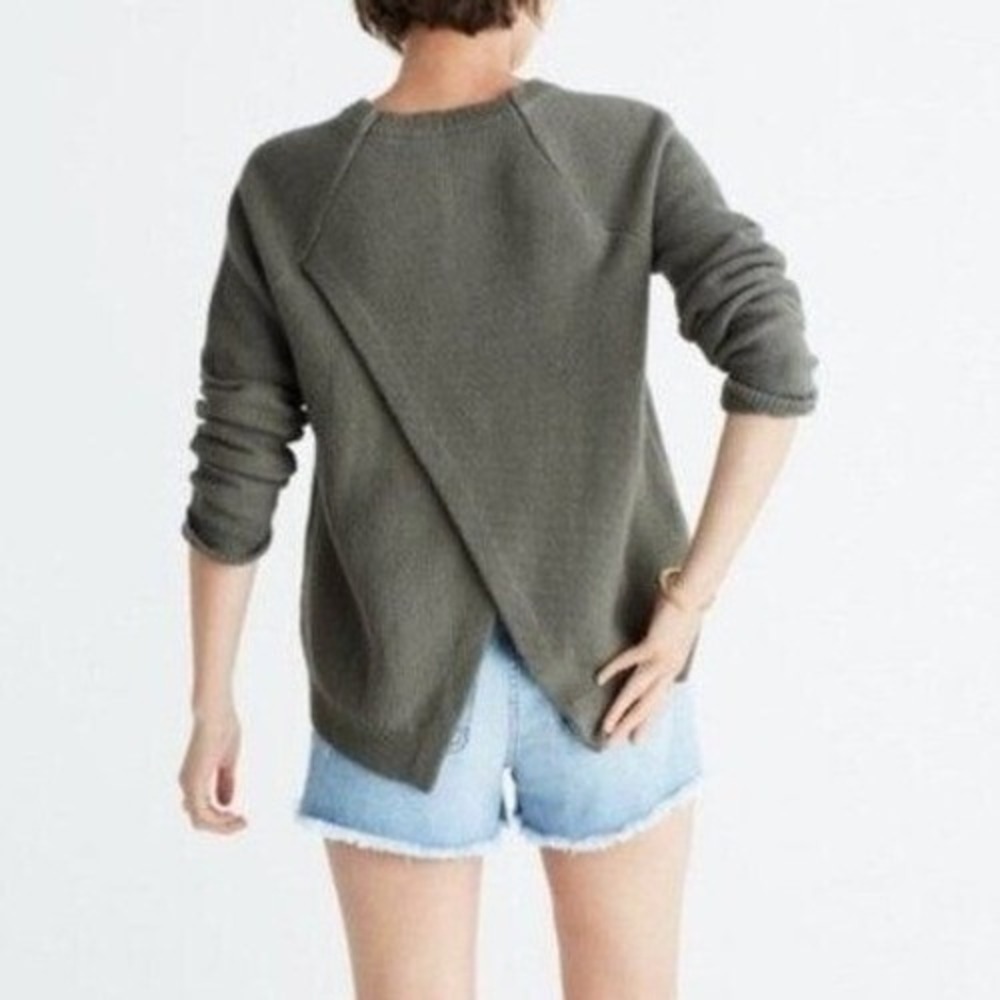 Madewell Province Cross-Back Pullover Sweater Olive Green XXS G6851 Open Back